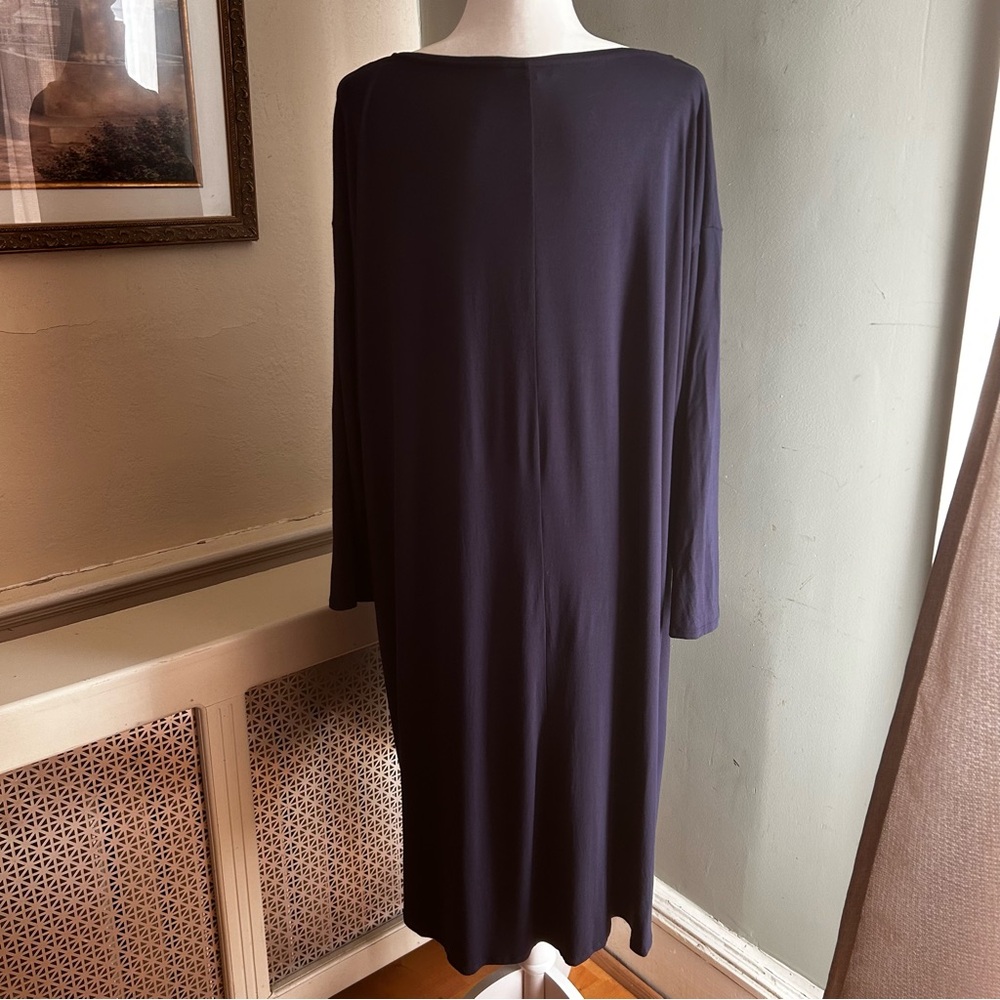 Eileen Fisher Woman sz 2X Jewel Neck jersey dress blue comfy stretch casual soft - Picture 6 of 14